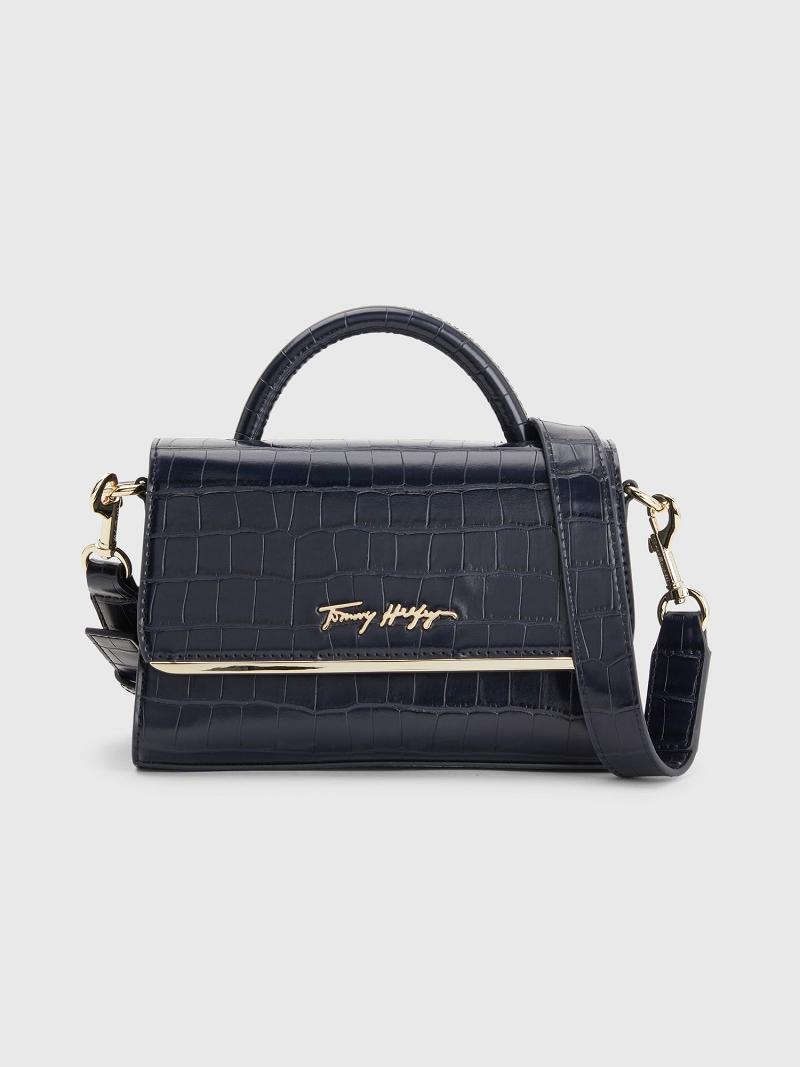 Női Tommy Hilfiger Signature Croc Crossbody Táska Sötétkék | HU 646JPQ